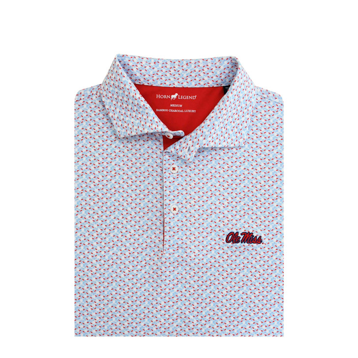 Ole Miss Petals Polo - White with Powder Blue & Red