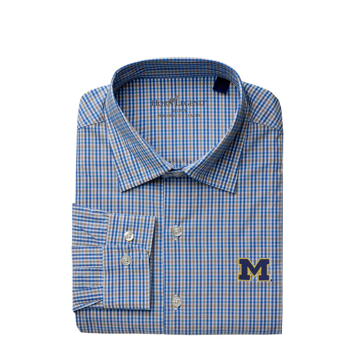 Michigan Wolverines Llano Spread Collar Hidden Button Sport Shirt - Blue