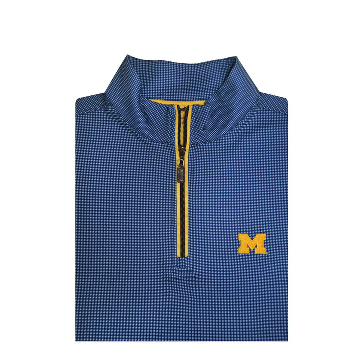 Michigan Wolverines Shepherd PrestigeZip Pullover - Navy with Light Blue