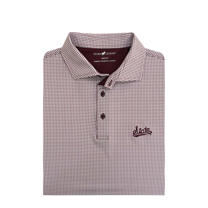 Mississippi State Baseball Script Particolored Gingham Polo - Maroon & Grey