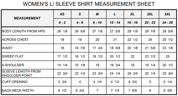 Sizing Chart