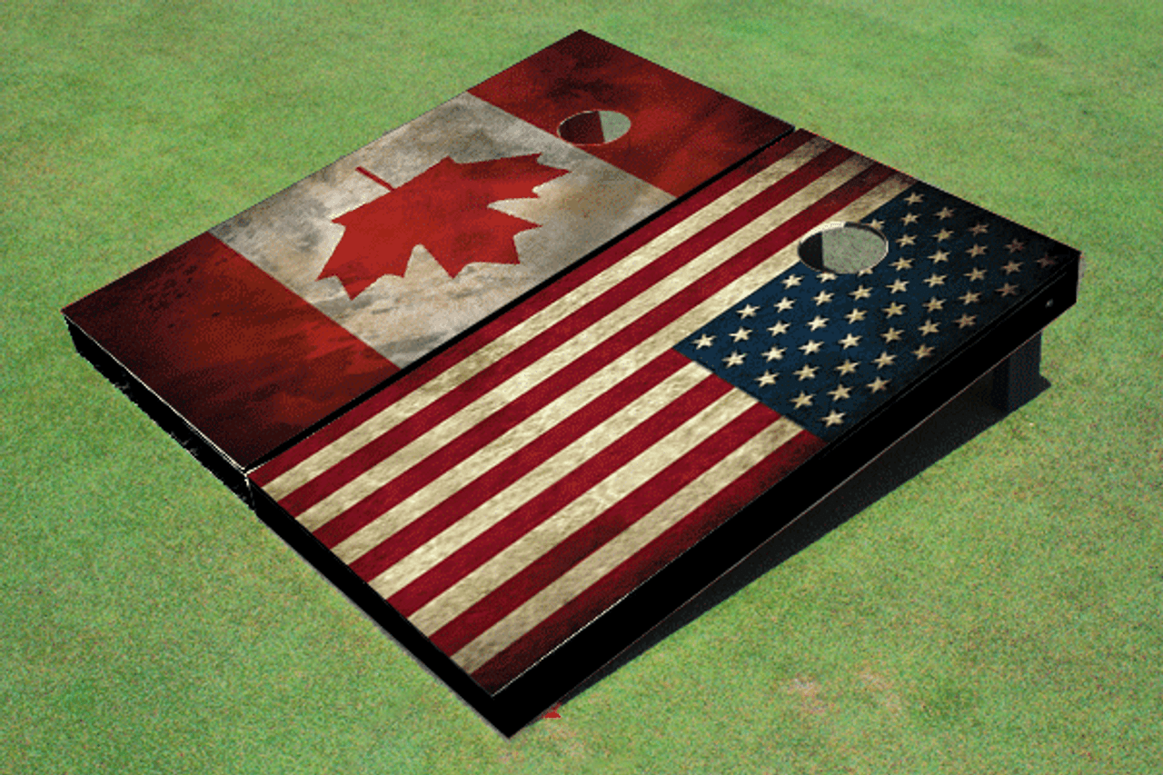 American Flag & Canadian Flag Custom Cornhole Board - All American