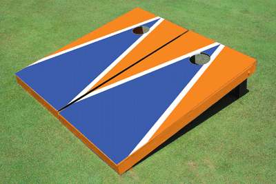 Royal And Orange Matching Triangle Custom Cornhole Board Royal And Orange Matching Triangle Custom Cornhole Board