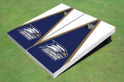 Georgia Southern University Head Logo Blue And White Matching Triangle Cornhole Boards