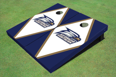 Georgia Southern University Head Logo White And Blue Matching Diamond Cornhole Boards Georgia Southern University Head Logo White And Blue Matching Diamond Cornhole Boards