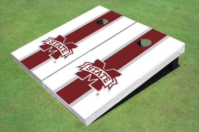 Mississippi State University "M" Maroon And White Matching Long Stripe Cornhole Boards Mississippi State University "M" Maroon And White Matching Long Stripe Cornhole Boards
