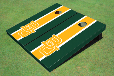 Baylor University BU Yellow And Hunter Green Matching Long Stripe Custom Cornhole Board