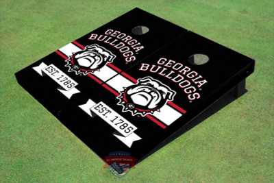 University Of Georgia Bulldog Mark Solid Black EST Themed Cornhole Boards
