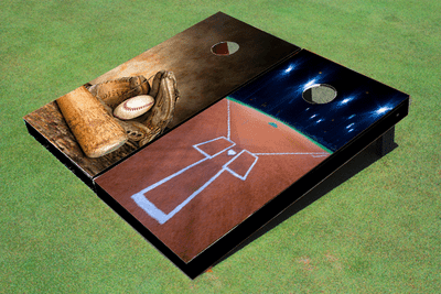 Custom Baseball Field Lights Alternating Baseball Glove And Bat Custom Cornhole Board