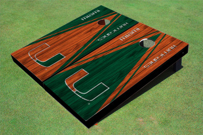 University Of Miami  Alternating Wood Look Triangle Cornhole Boards