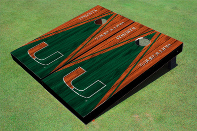 University Of Miami Hunter and Orange Matching Wood Look Triangle Cornhole Boards University Of Miami Hunter and Orange Matching Wood Look Triangle Cornhole Boards