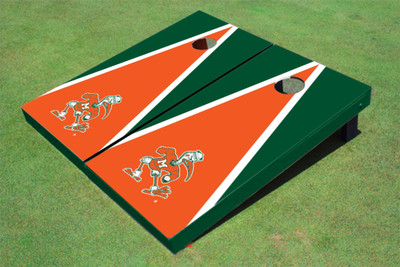 University Of Miami "Sebastian The Ibis" Orange And Hunter Matching Triangle Cornhole Boards