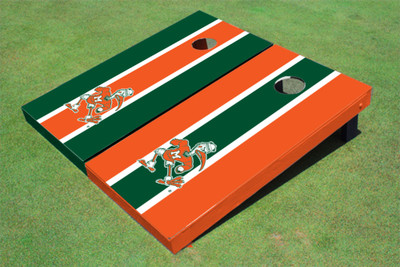 University Of Miami "Sebastian The Ibis" Alternating Long Stripe Cornhole Boards