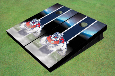 Fresno State Bulldog Field Long Strip Matching Navy Blue Themed Cornhole Boards