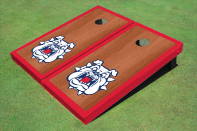 Fresno State Bulldog 'Dog Face' Red Rosewood Matching Border Borders Cornhole Boards