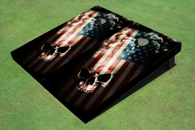 Custom Torn American Flag Skull Cornhole Board