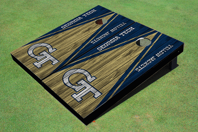 Georgia Tech Gold And Navy Wood Look Matching Triangle Cornhole Boards
