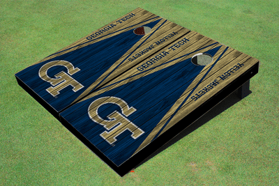Georgia Tech Navy And Gold Wood Look Matching Triangle Cornhole Boards Georgia Tech Navy And Gold Wood Look Matching Triangle Cornhole Boards