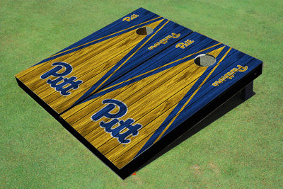 University of Pittsburgh Yellow And Royal Matching Wood Look Triangle Cornhole Boards