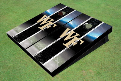 Wake Forest University Field Long Strip Matching Black Themed Cornhole Boards Wake Forest University Field Long Strip Matching Black Themed Cornhole Boards