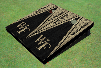 Wake Forest University Black and Gold Matching Wood Look Triangle Cornhole Boards