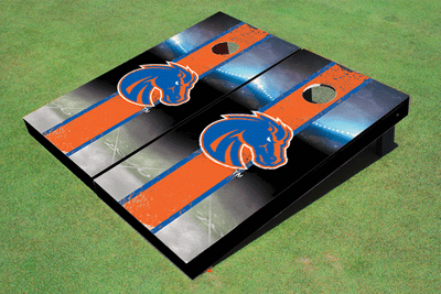 Boise State University Field Long Stripe Matching Orange Themed Cornhole Boards