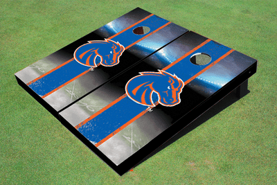 Boise State University Field Long Stripe Matching Royal Themed Cornhole Boards