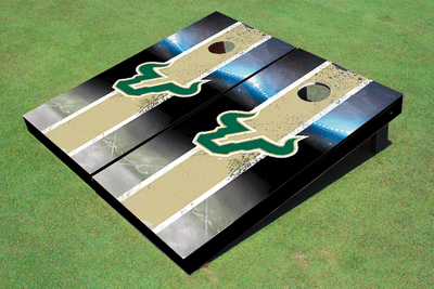University Of South Florida Field Long Strip Matching Gold Themed Cornhole Boards