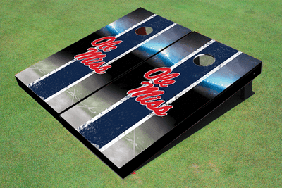 University Of Mississippi Field Long Strip Matching Navy Themed Cornhole Boards
