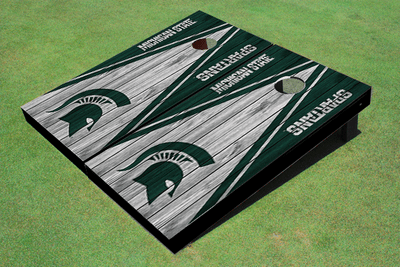 Michigan State University White And Hunter Matching Wood Look Triangle Cornhole Boards