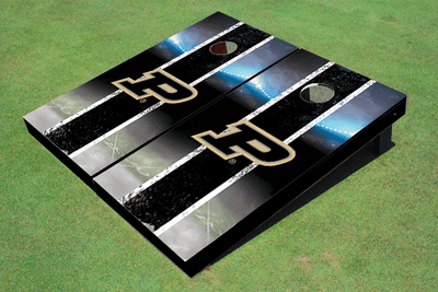 Purdue University Field Long Strip Matching Black Themed Cornhole Boards