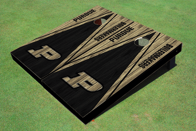 Purdue University Black And Gold Matching Wood Look Triangle Cornhole Boards