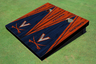 University of Virginia Navy And Orange Matching Wood Look Triangle Cornhole Boards