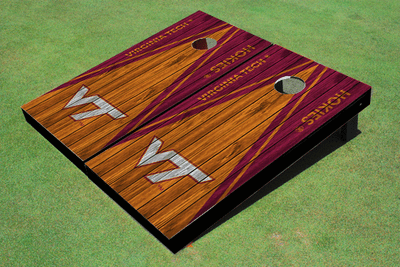 Virginia Tech Orange And Maroon Matching Wood Look Triangle Cornhole Boards