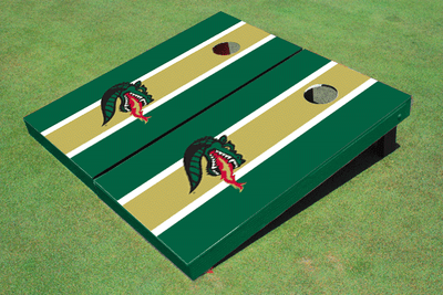 University of Alabama Birmingham Dragon Head Gold and Hunter Matching Long Stripe Custom Cornhole Board