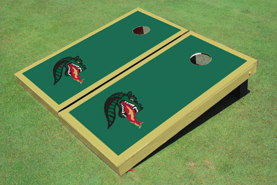 University of Alabama Birmingham Dragon Head Green and Gold Matching Border Custom Cornhole Boards