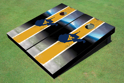 West Virginia University Field Long Stripe Matching Gold Themed Cornhole Boards