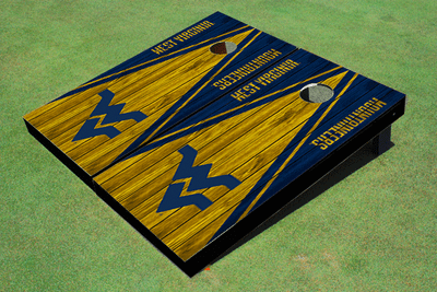 West Virginia University Gold And Navy Matching Wood Look Triangle Cornhole Boards