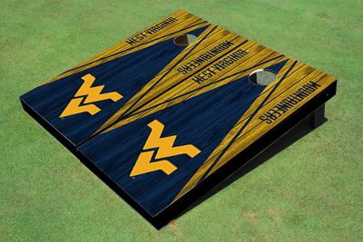 West Virginia University Navy and Gold Matching Wood Look Triangle Cornhole Boards