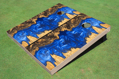 Custom Corn Hole River Table Look Blue 2 Graphic Cornhole Boards