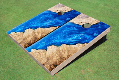Custom Corn Hole River Table Look Blue 1 Graphic Cornhole Boards