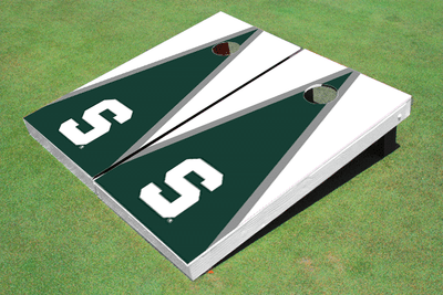 Michigan State University "S" Hunter And White Matching Triangle Cornhole Boards Michigan State University "S" Hunter And White Matching Triangle Cornhole Boards