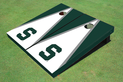 Michigan State University "S" White And Hunter Matching Triangle Cornhole Boards Michigan State University "S" White And Hunter Matching Triangle Cornhole Boards