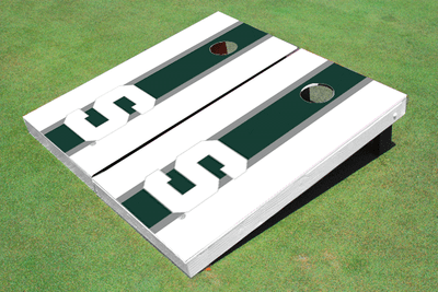 Michigan State University "S" Hunter And White Matching Long Stripe Cornhole Boards Michigan State University "S" Hunter And White Matching Long Stripe Cornhole Boards