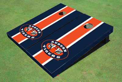 Auburn University "Tiger Eyes"  Orange And Navy Matching Long Stripe Cornhole Boards Auburn University "Tiger Eyes"  Orange And Navy Matching Long Stripe Cornhole Boards