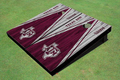 Texas A&M "State Outline" Maroon and White Matching Wood Look Triangle Cornhole Boards