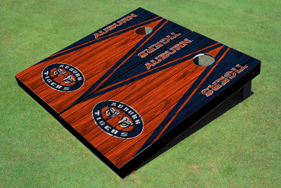 Auburn University "Tiger Eyes" Orange And Navy Matching Wood Look Triangle Cornhole Boards