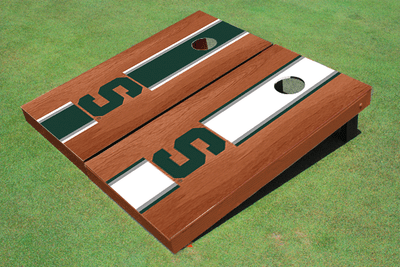 Michigan State University" S" Rosewood Alternating Long Stripe Cornhole Boards
