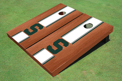 Michigan State University "S" White Rosewood Matching Long Stripe Cornhole Boards Michigan State University "S" White Rosewood Matching Long Stripe Cornhole Boards
