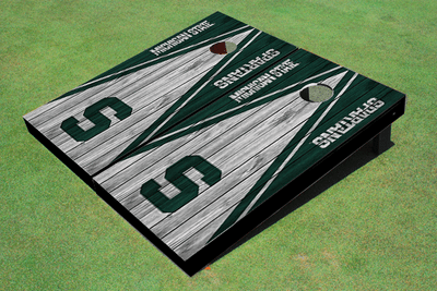 Michigan State University "S" White And Hunter Matching Wood Look Triangle Cornhole Boards Michigan State University "S" White And Hunter Matching Wood Look Triangle Cornhole Boards